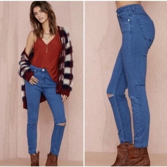 One Teaspoon Jeans 25 Dixies Super High Waist Super Skinny Torn Knees Revolve - Picture 1 of 9